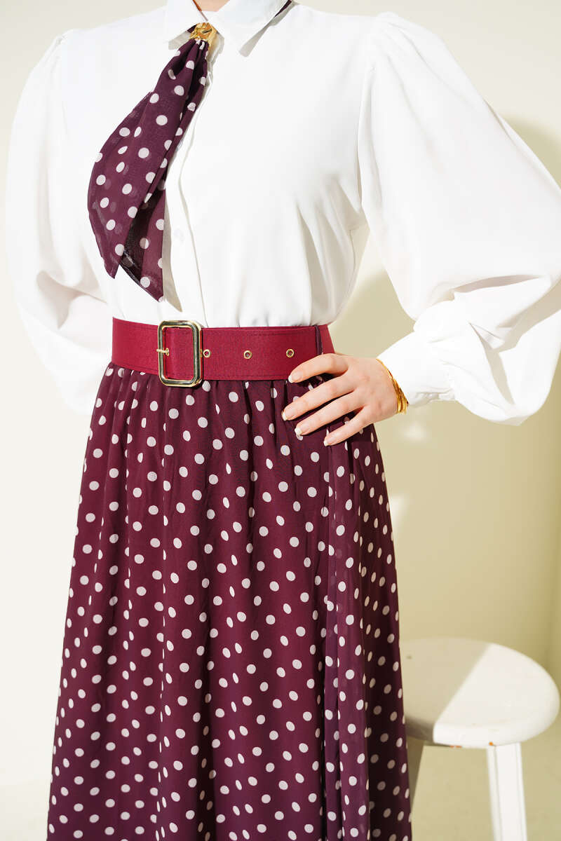 Polka Dot Skirt and Blouse Set - Burgundy