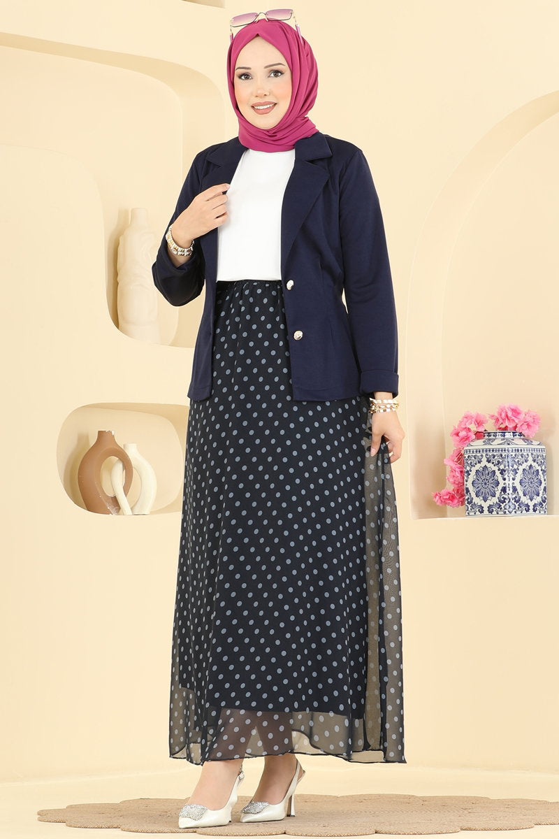 Polka Dot Two-Piece Jacket Set - Navy