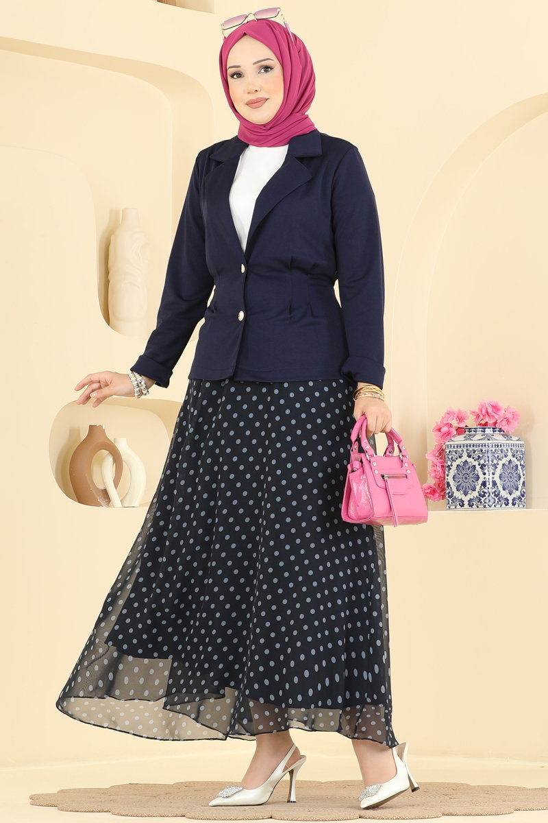 Polka Dot Two-Piece Jacket Set - Navy