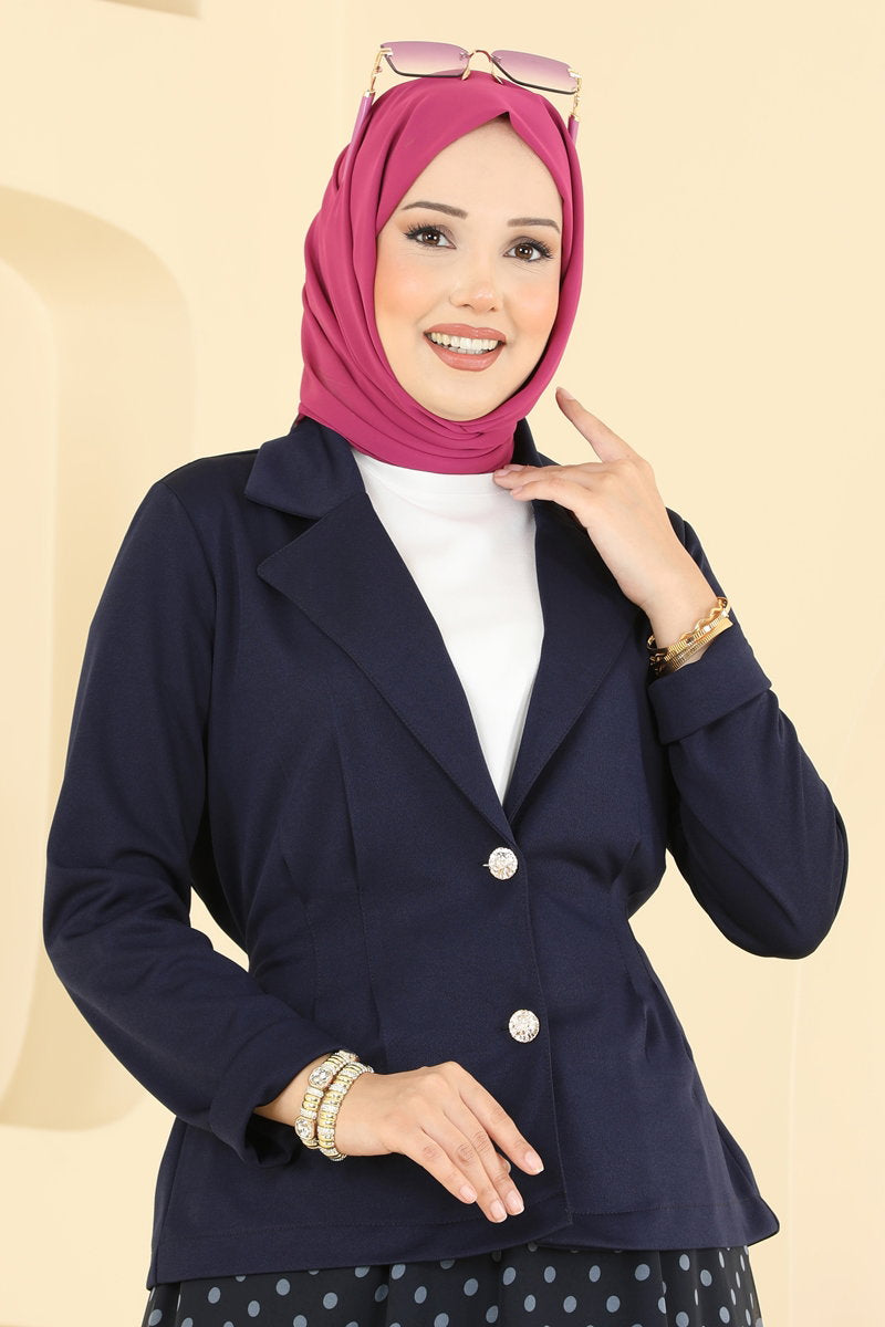 Polka Dot Two-Piece Jacket Set - Navy