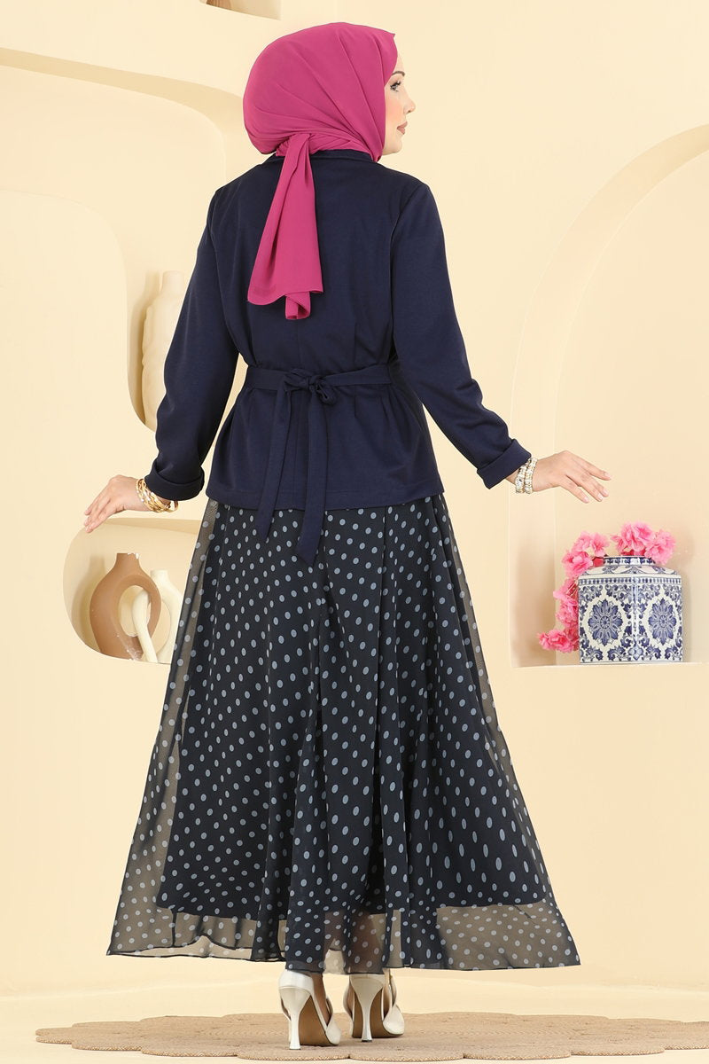 Polka Dot Two-Piece Jacket Set - Navy