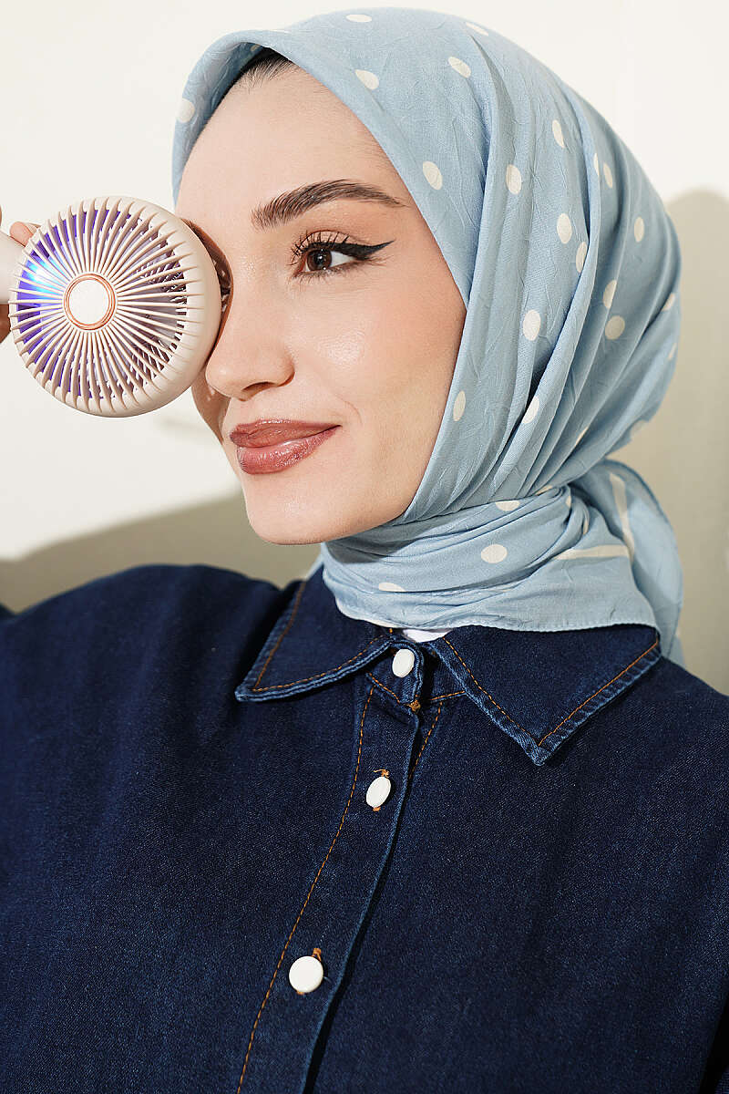 Polka Dot Bamboo Crinkle Scarf - Light Blue
