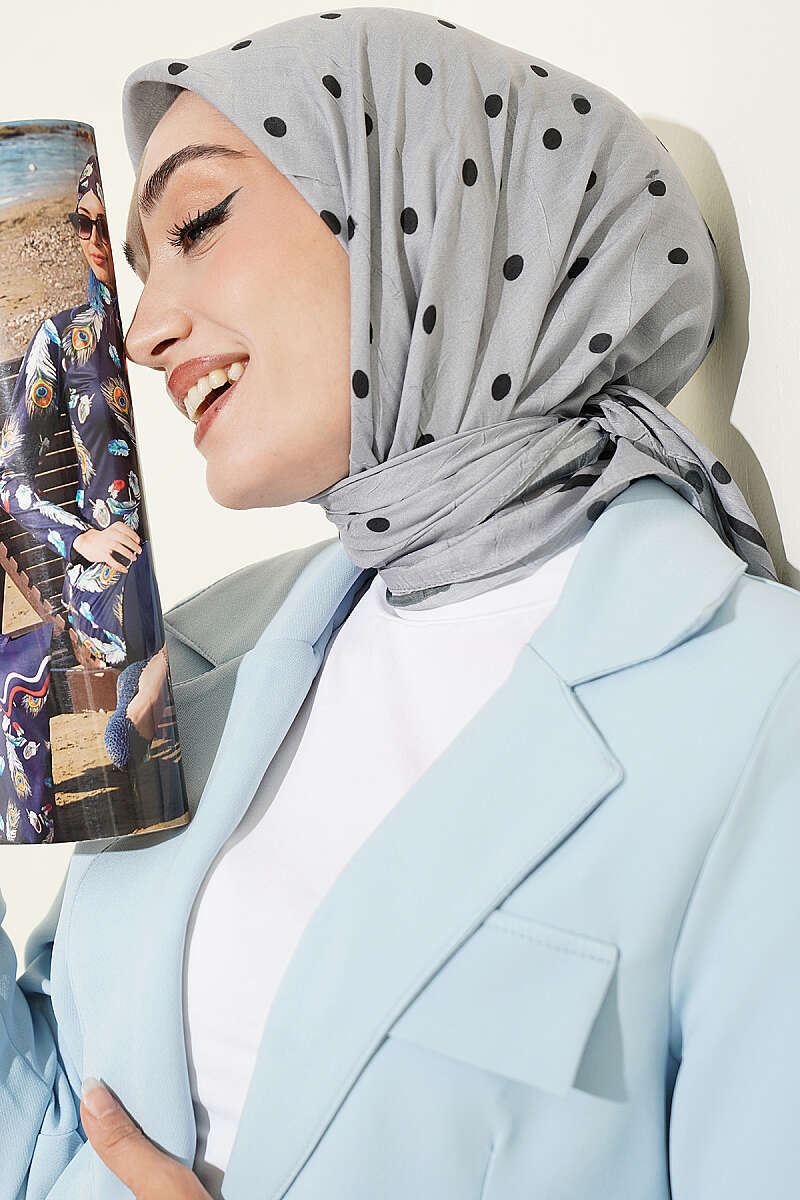 Polka Dot Bamboo Crinkle Scarf - Grey