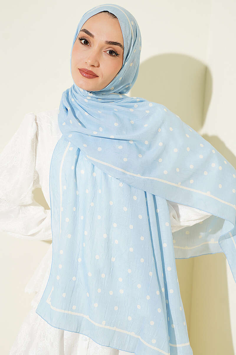 Polka Dot Bamboo Crinkle Shawl - Light Blue