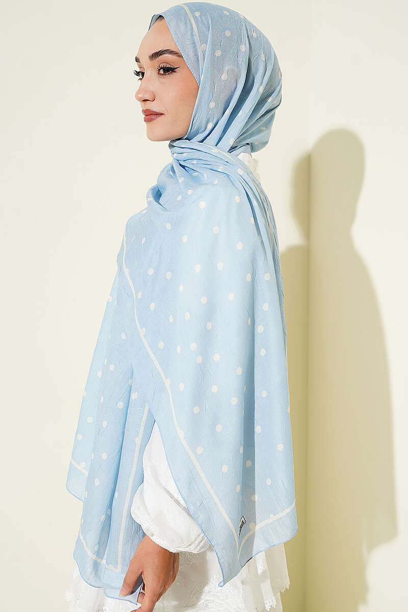 Polka Dot Bamboo Crinkle Shawl - Light Blue