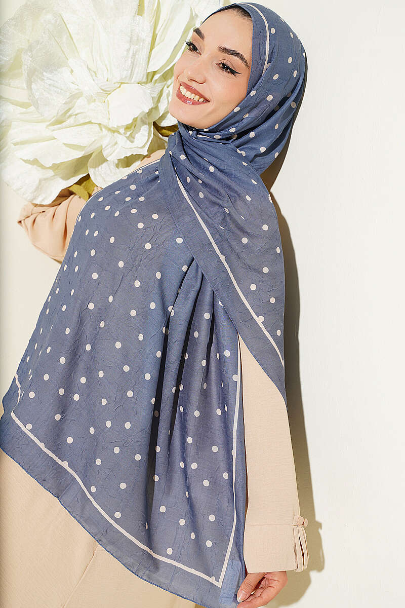 Polka Dot Bamboo Crinkle Shawl - Indigo