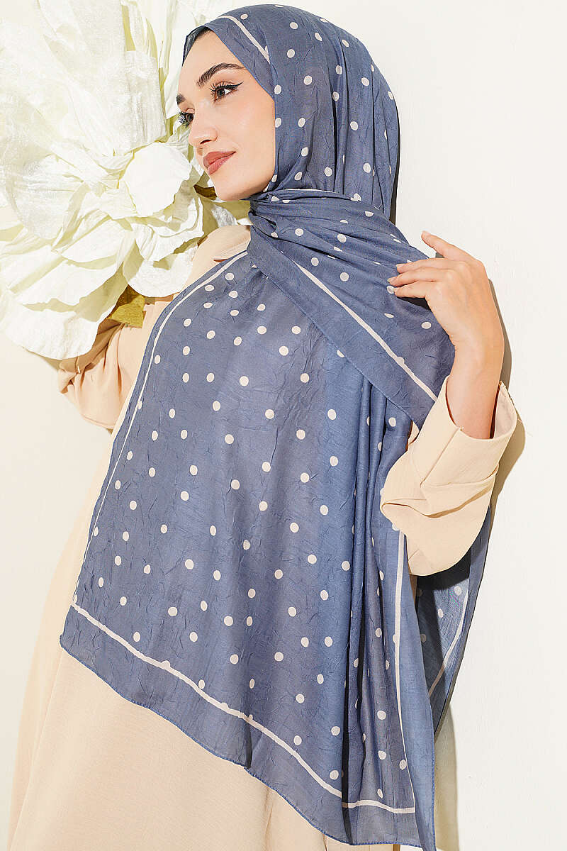 Polka Dot Bamboo Crinkle Shawl - Indigo