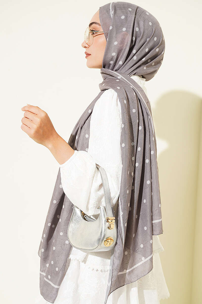 Polka Dot Bamboo Crinkle Shawl - Mink