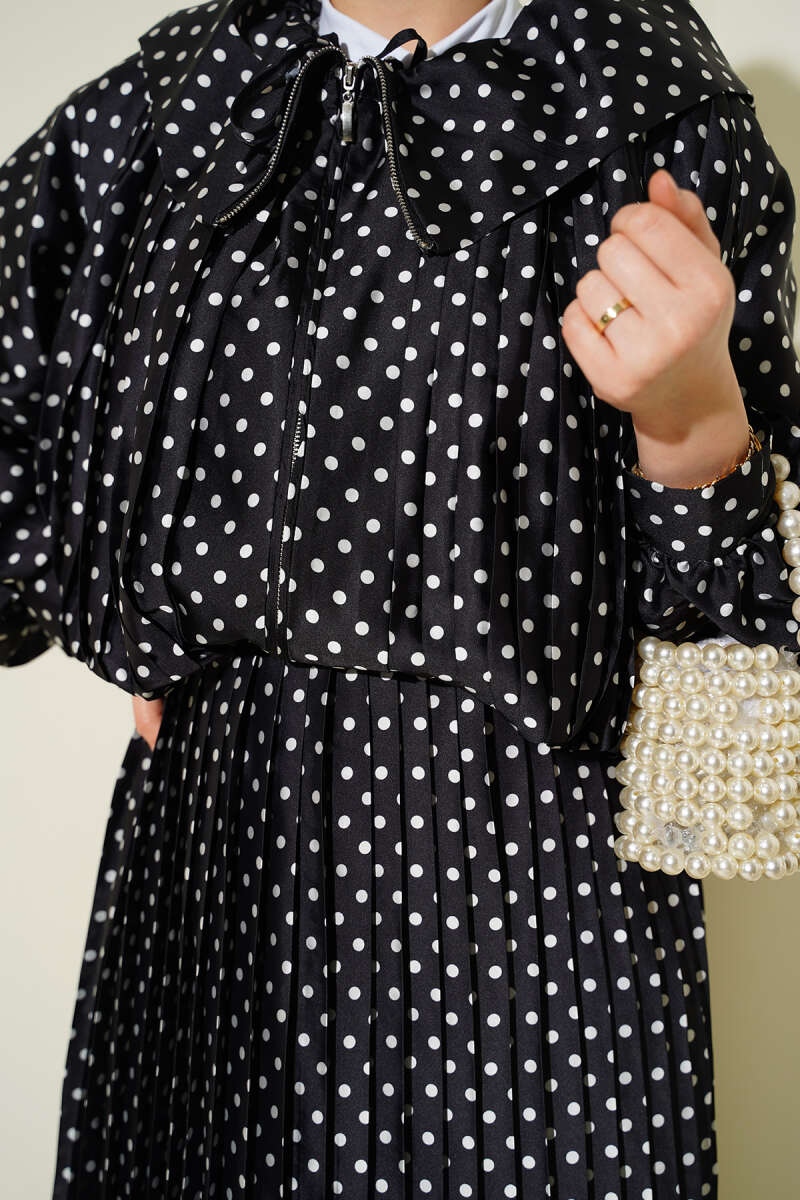 Polka Dot Skirt Two-Piece Set - Black