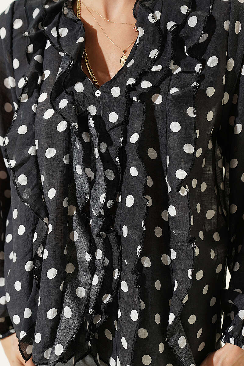 Polka Dot Ruffle Blouse - Black