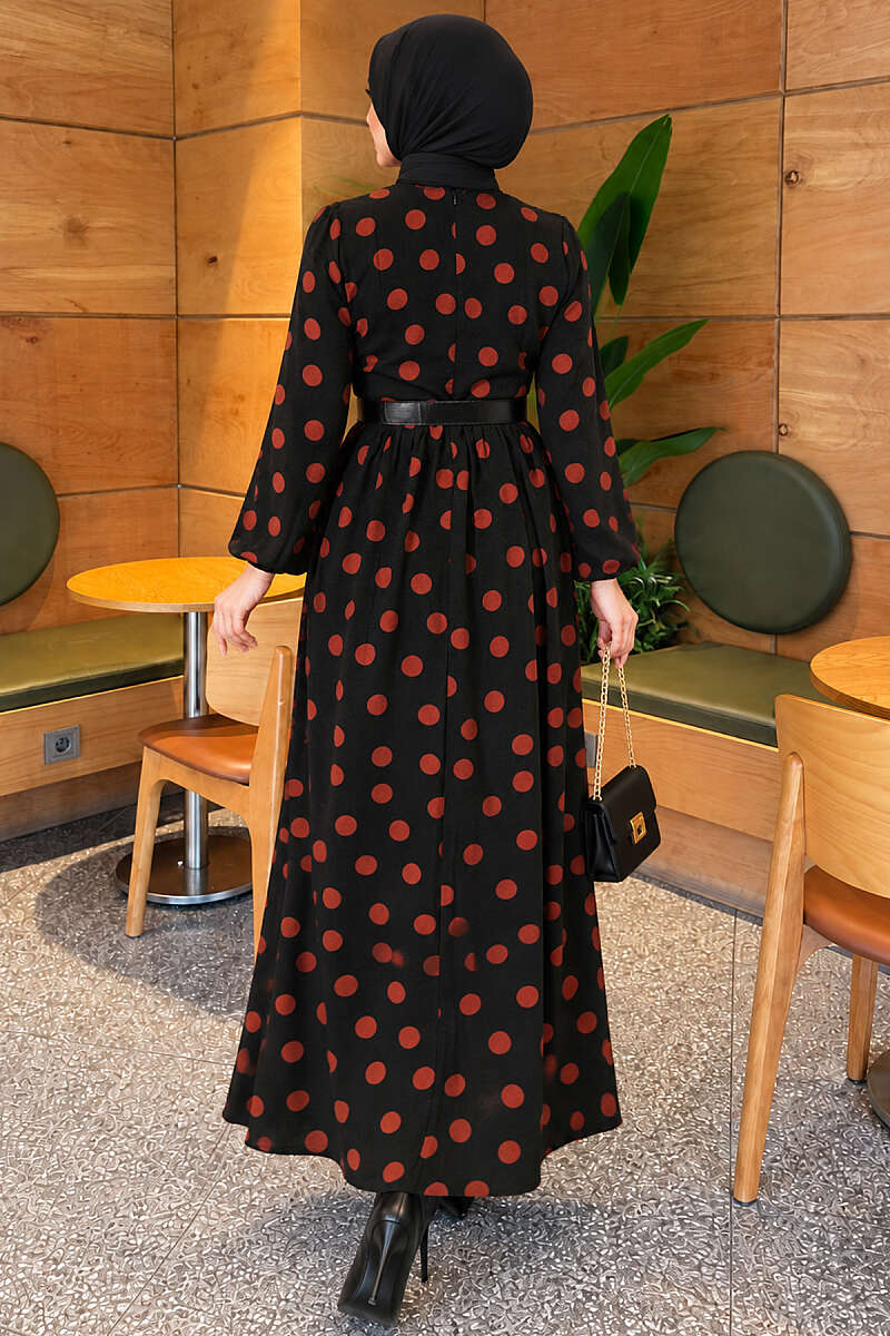 Polka Dot Ruffled Dress - Brick