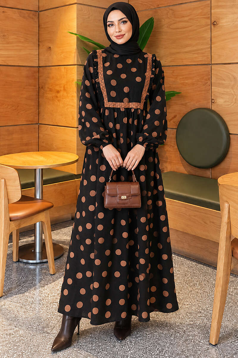 Polka Dot Ruffled Dress - Latte