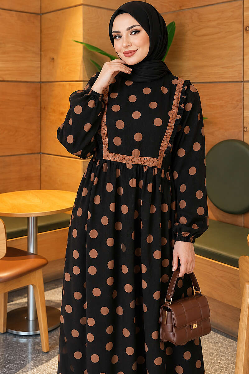 Polka Dot Ruffled Dress - Latte