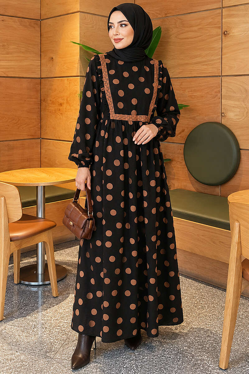 Polka Dot Ruffled Dress - Latte