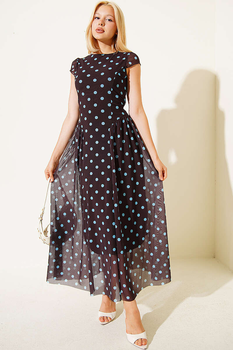Polka Dot Dress with Tie Cords - Brown