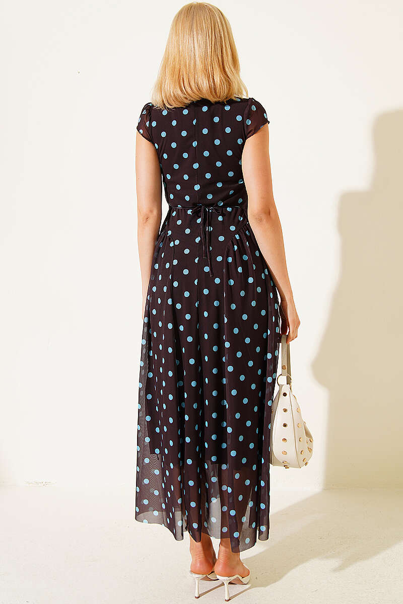 Polka Dot Dress with Tie Cords - Brown