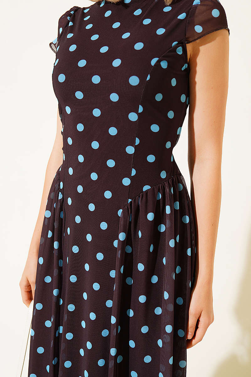 Polka Dot Dress with Tie Cords - Brown
