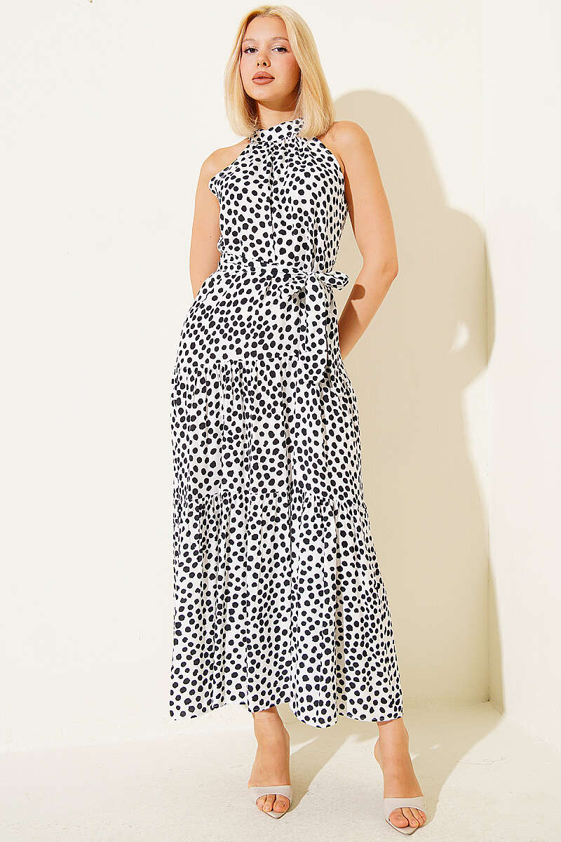 Belted Polka Dot Dress - White