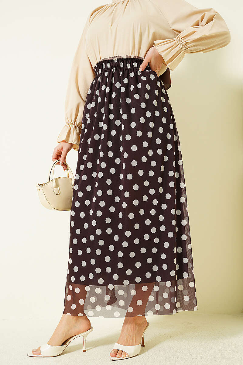 Polka Dot Chiffon Skirt - Brown