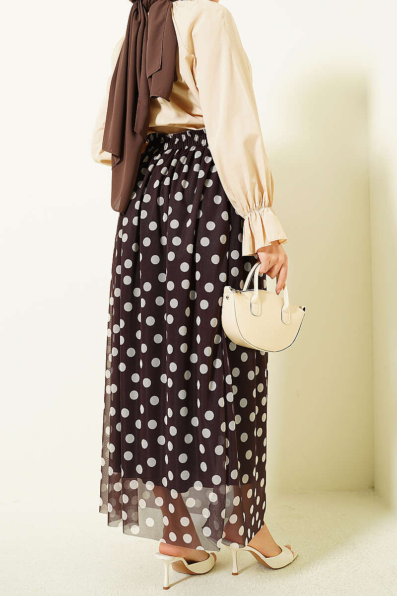 Polka Dot Chiffon Skirt - Brown