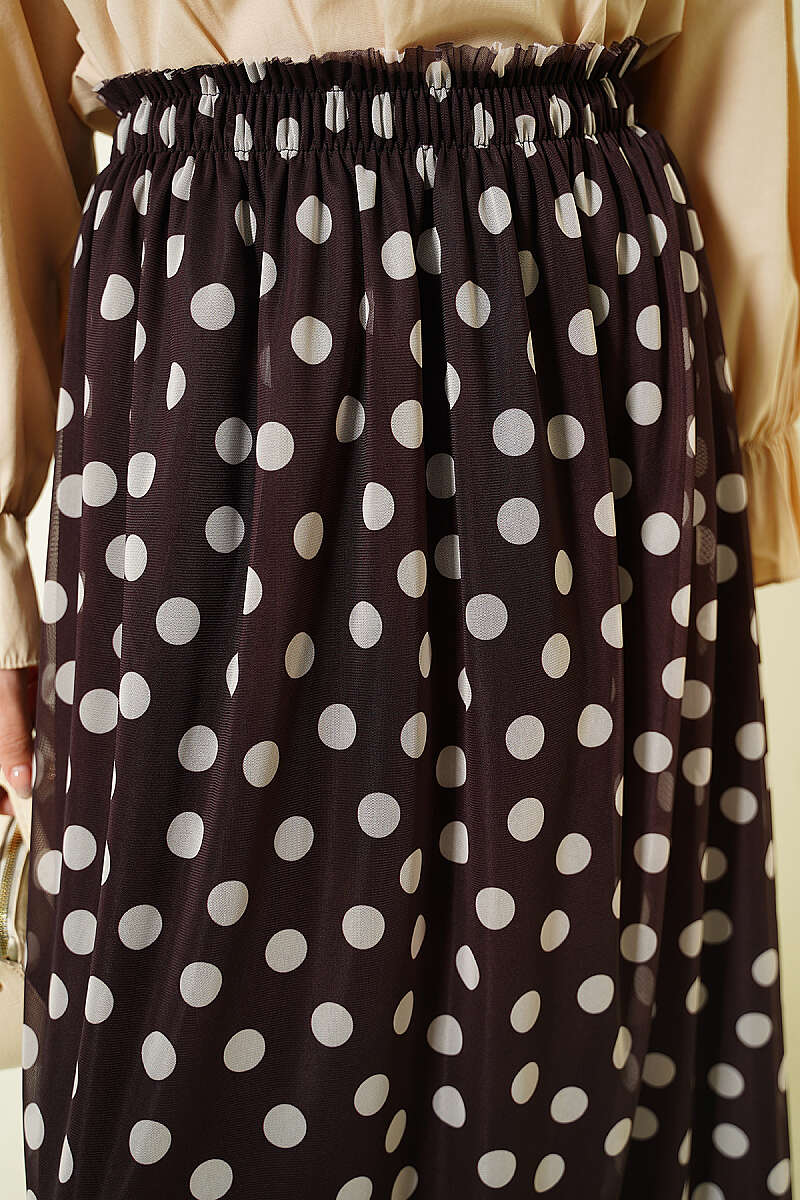 Polka Dot Chiffon Skirt - Brown