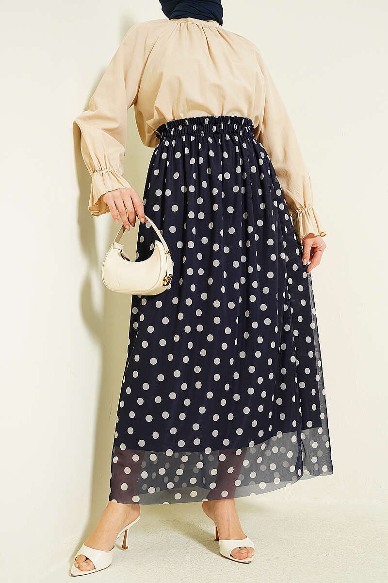 Polka Dot Chiffon Skirt - Navy