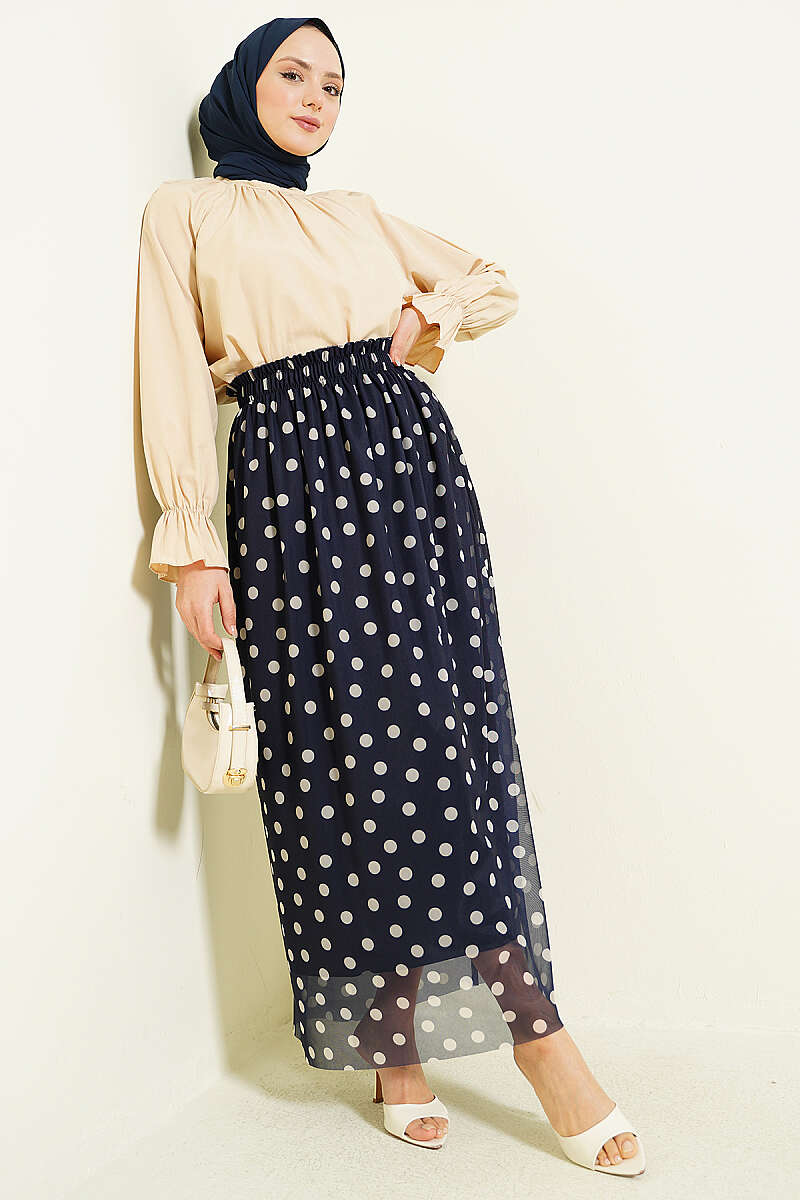 Polka Dot Chiffon Skirt - Navy