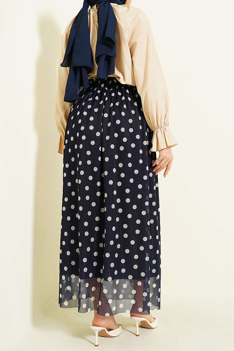 Polka Dot Chiffon Skirt - Navy