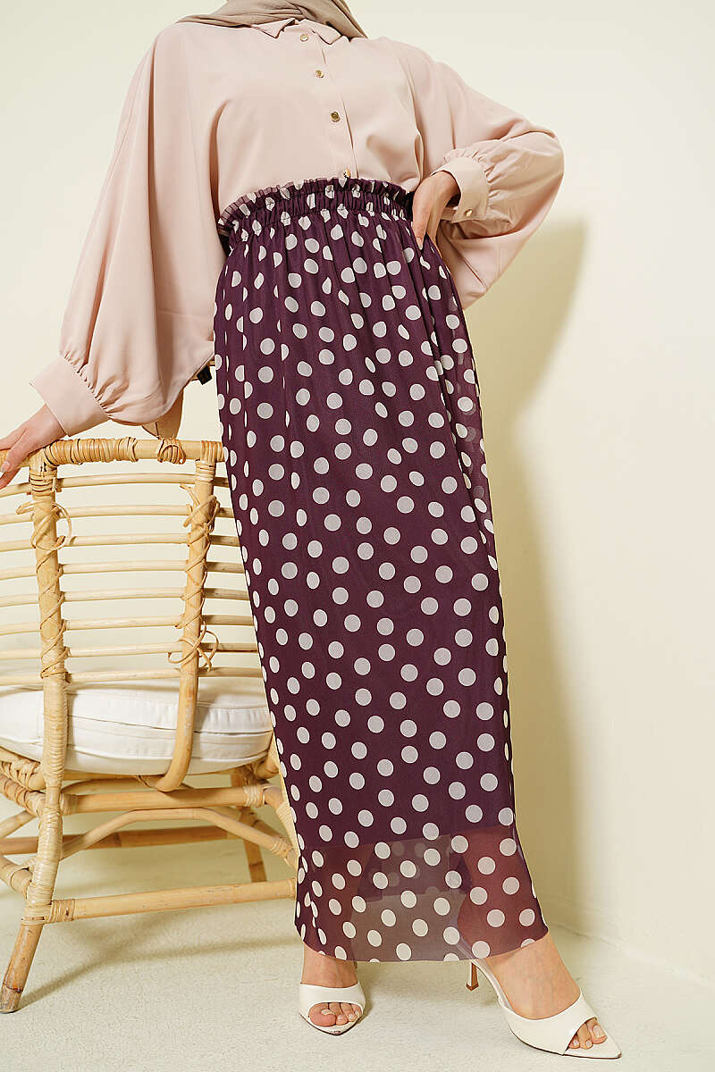 Polka Dot Chiffon Skirt - Plum