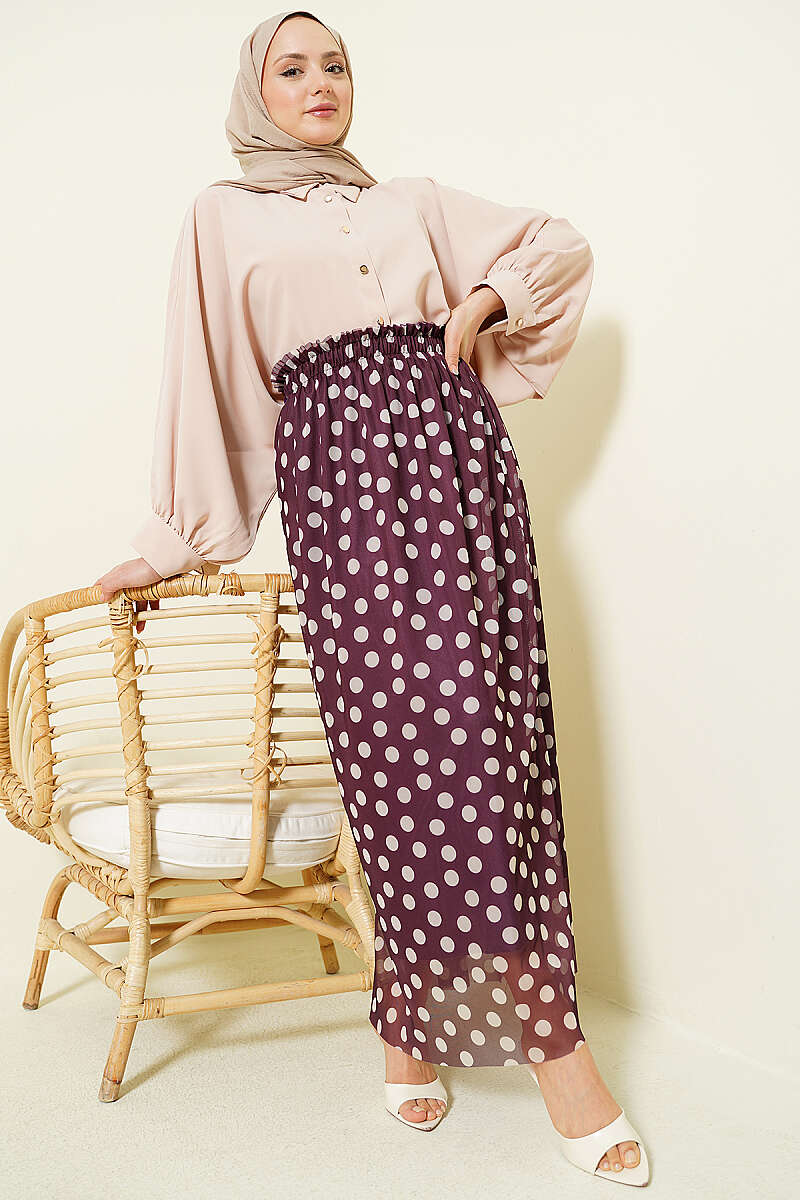 Polka Dot Chiffon Skirt - Plum
