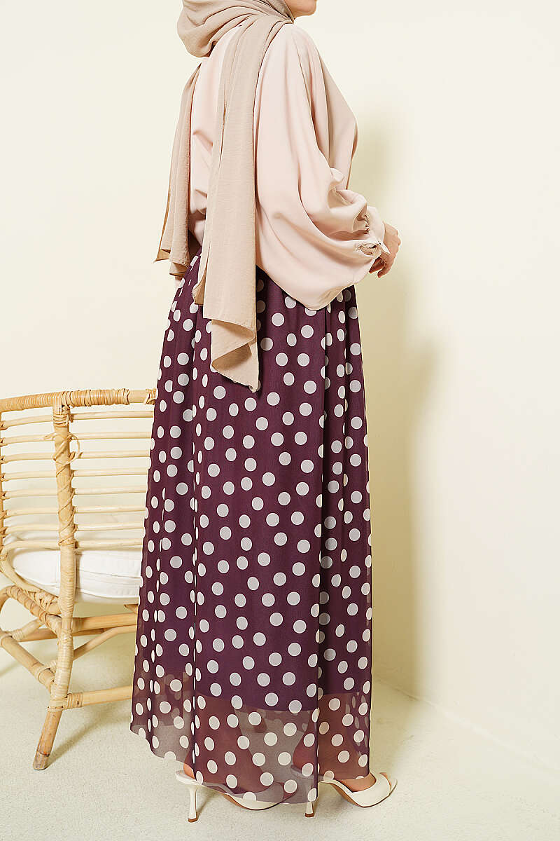 Polka Dot Chiffon Skirt - Plum