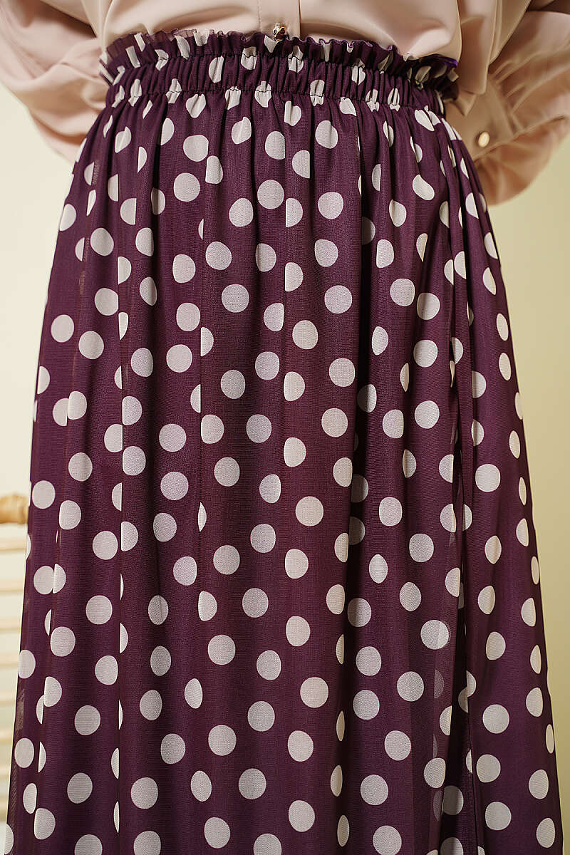 Polka Dot Chiffon Skirt - Plum
