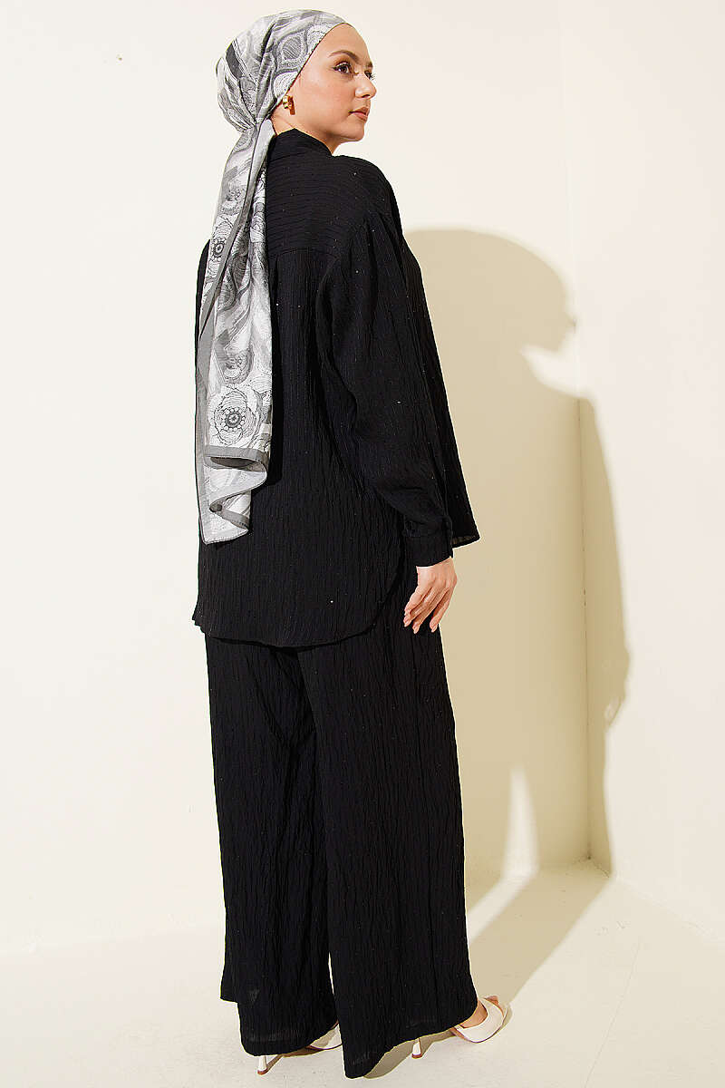Striped Two-Piece Set with Sequin Detail - Black