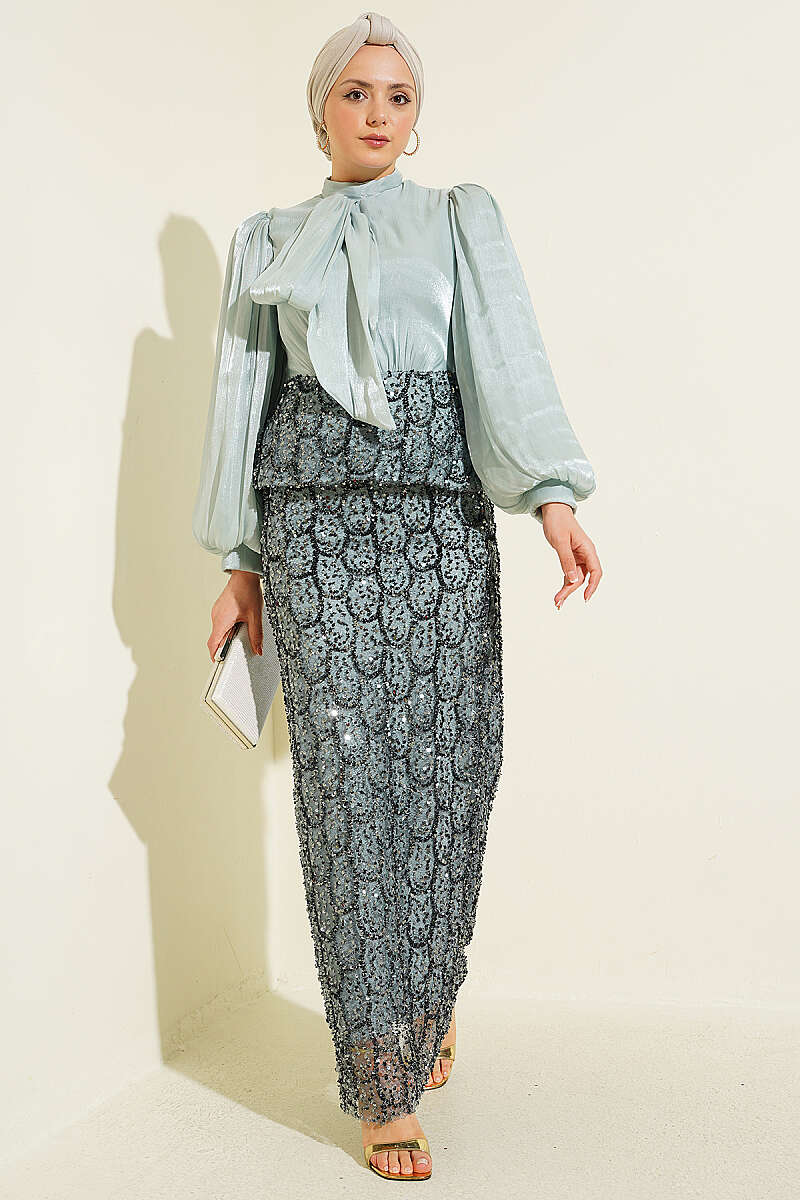 Evening Two-Piece Set with Sequin Skirt - Mint