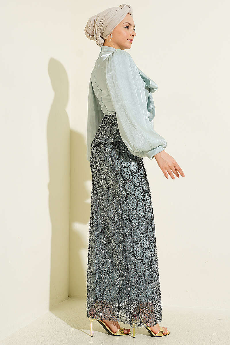 Evening Two-Piece Set with Sequin Skirt - Mint