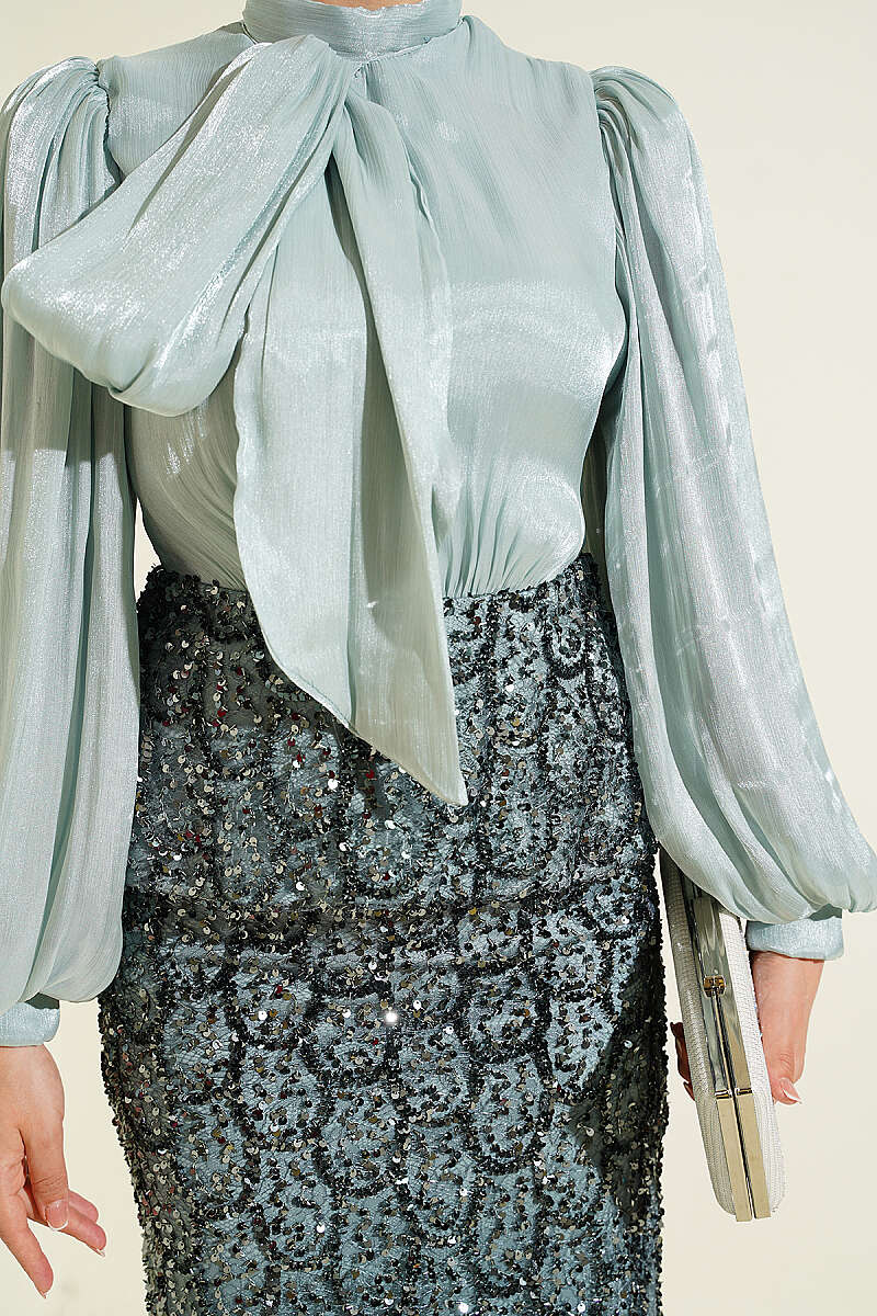 Evening Two-Piece Set with Sequin Skirt - Mint