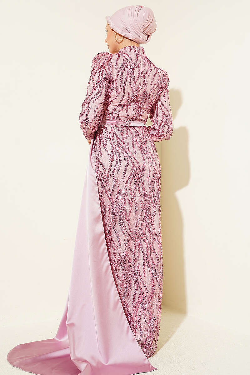 Draped Sequin-Embellished Evening Dress - Powder