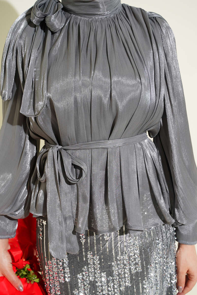 Sequin Evening Skirt Set - Grey