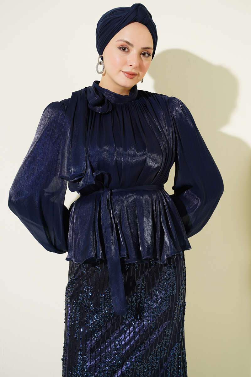Sequin Evening Skirt Set - Navy