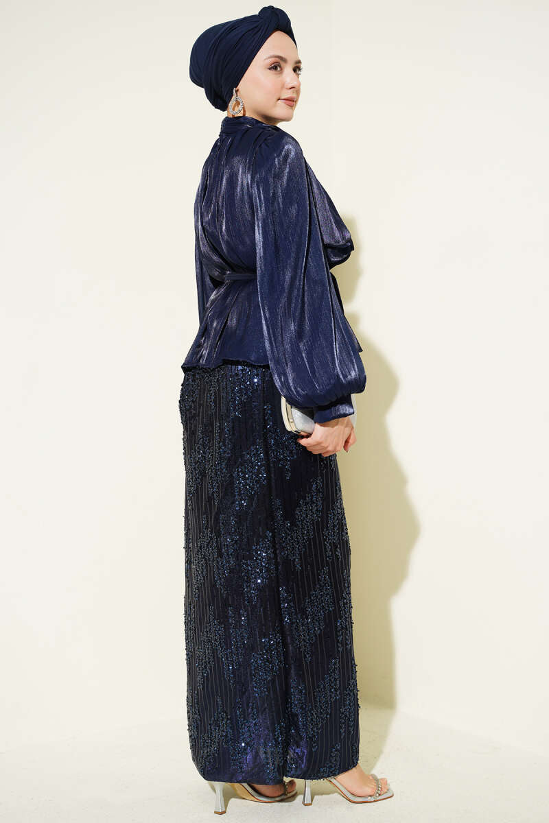 Sequin Evening Skirt Set - Navy
