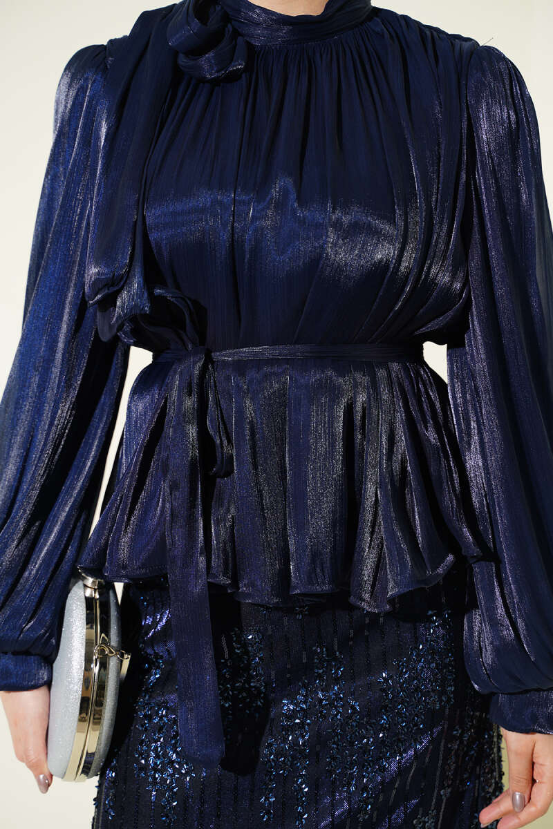 Sequin Evening Skirt Set - Navy