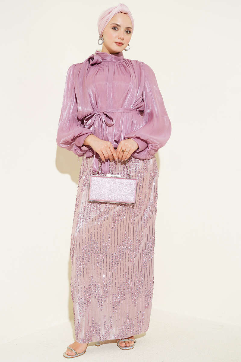 Sequin Evening Skirt Set - Powder