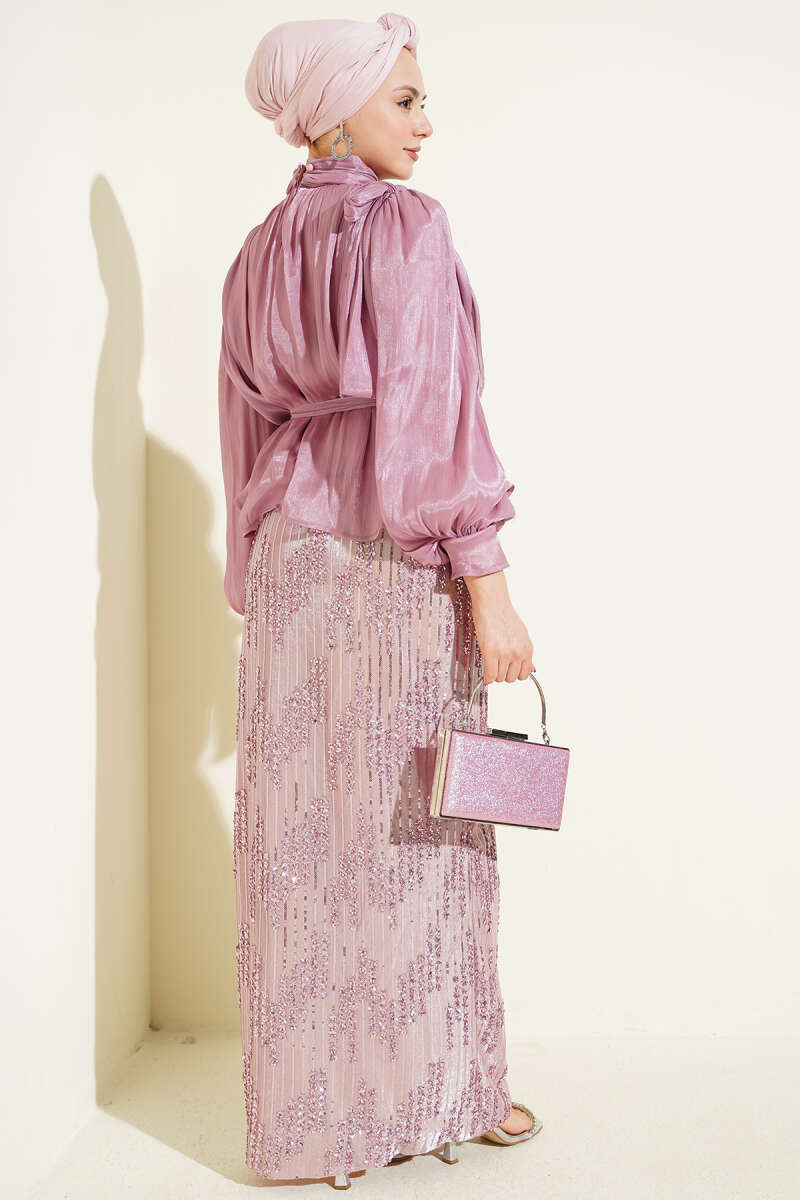 Sequin Evening Skirt Set - Powder