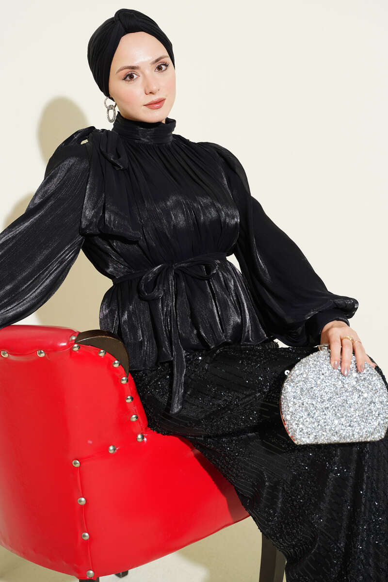 Sequin Evening Skirt Set - Black