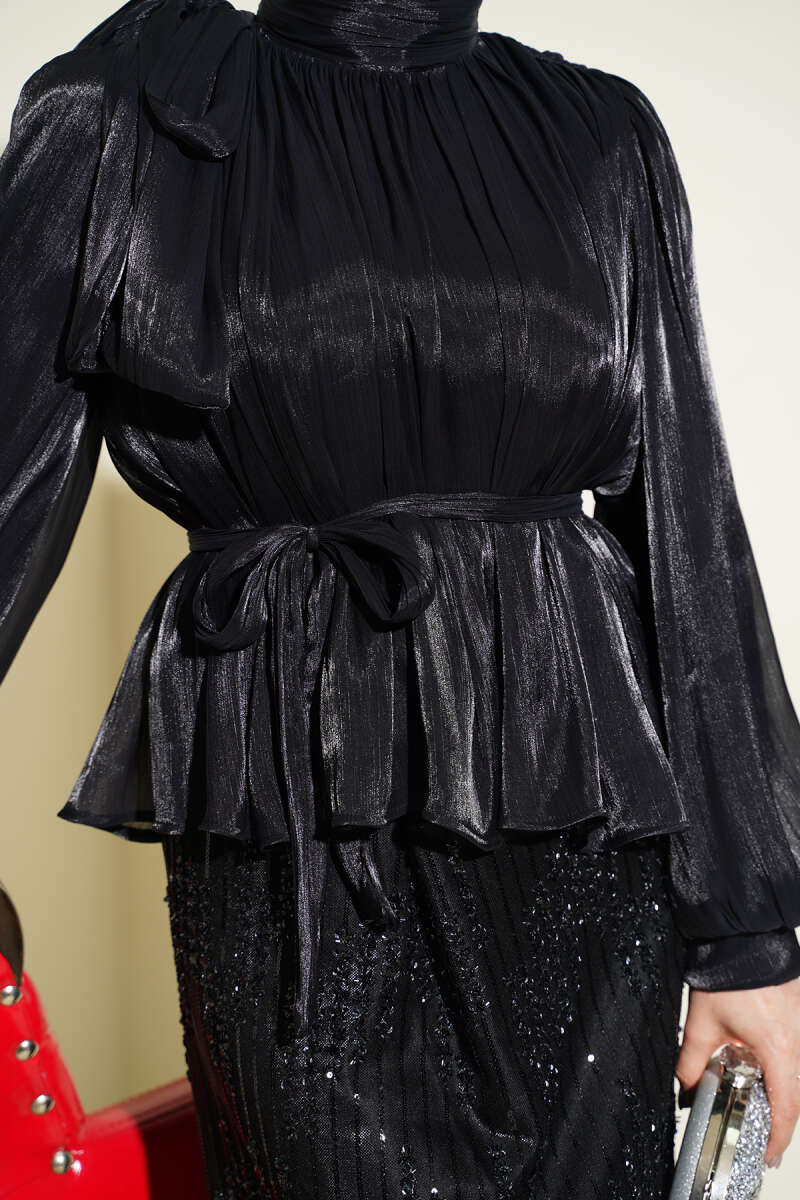 Sequin Evening Skirt Set - Black
