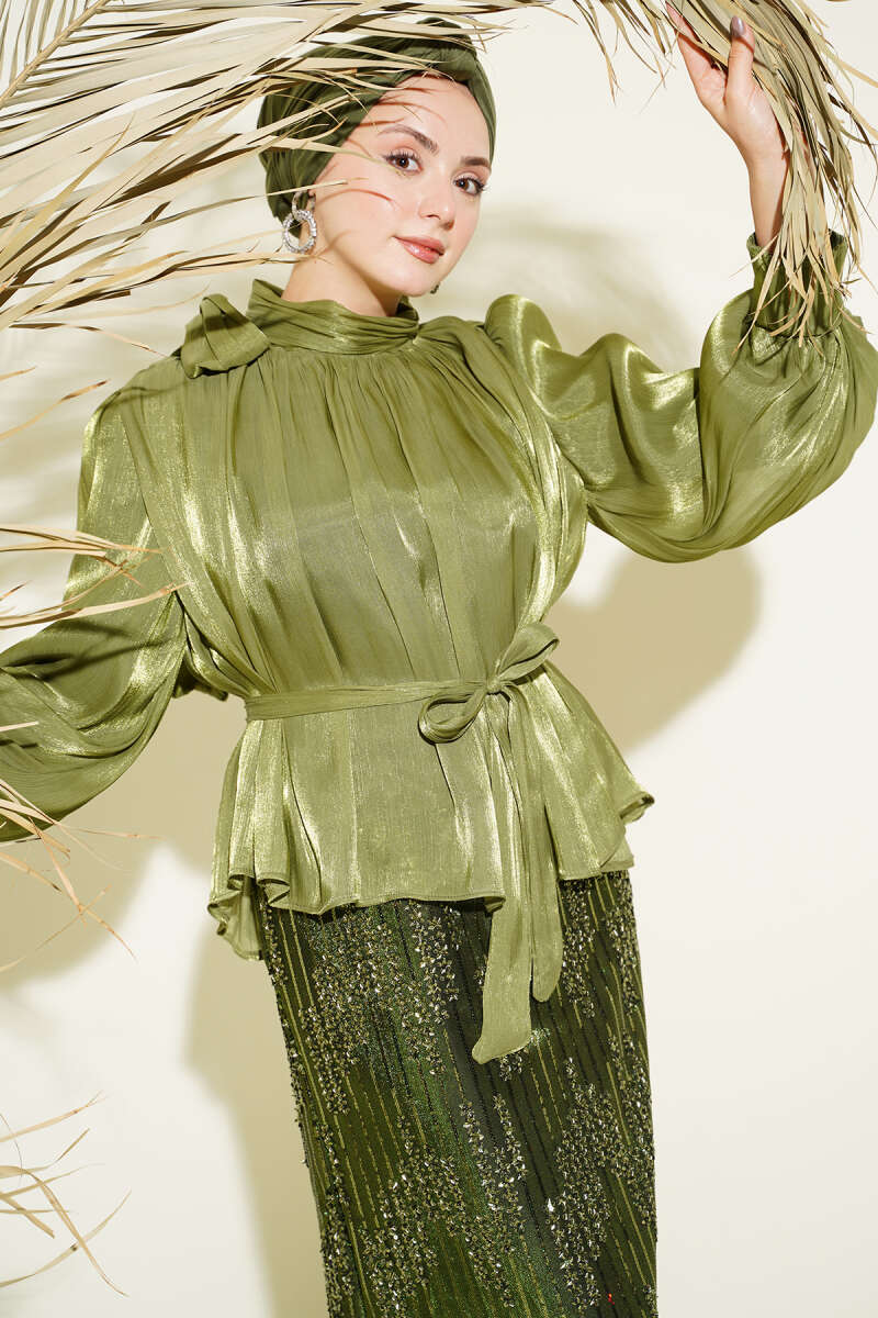 Sequin Evening Skirt Set - Olive
