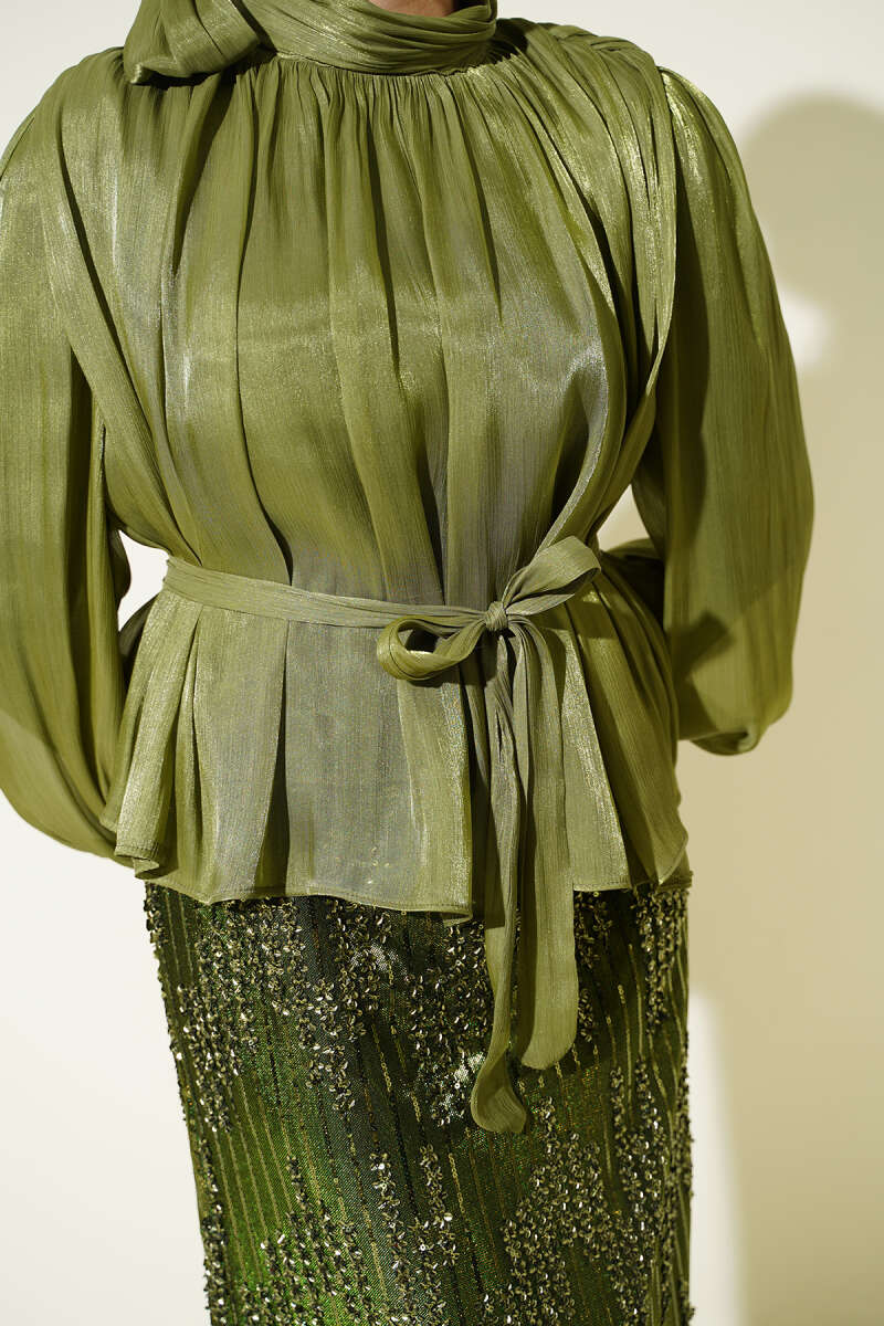 Sequin Evening Skirt Set - Olive