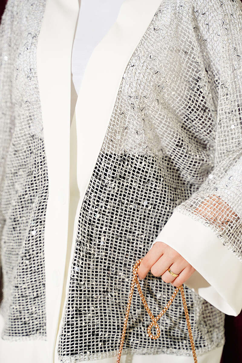 Sequin Mesh Cardigan - Ecru