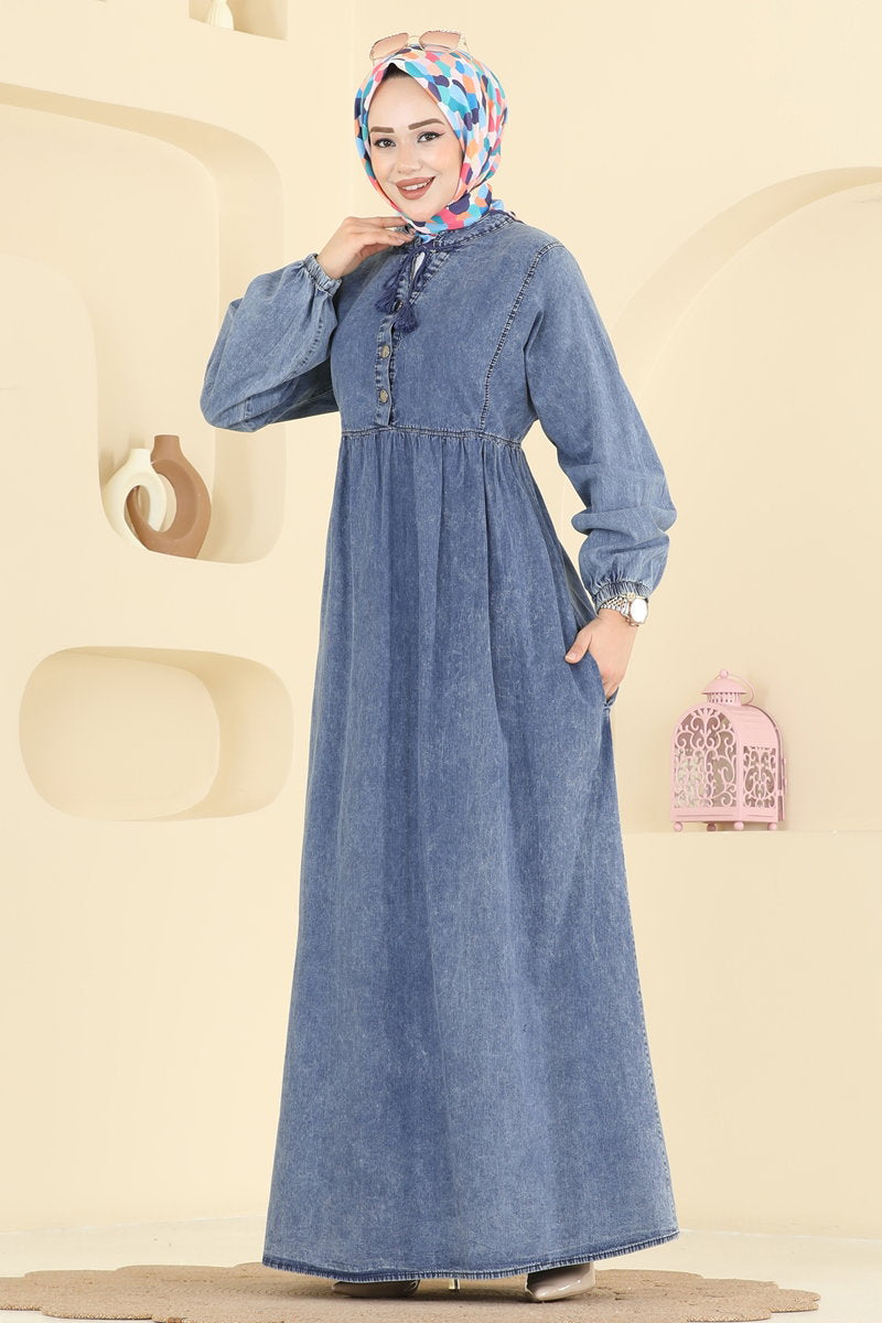 Tassel-Detail Denim Dress - Light Denim
