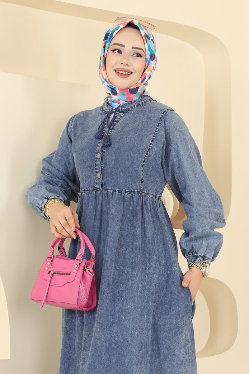 Tassel-Detail Denim Dress - Light Denim